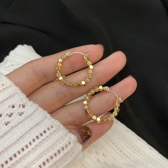 GlitzBlitz Boutique Jewelry - Any 3/$25! Gold Cubical Bead Hoop Earrings